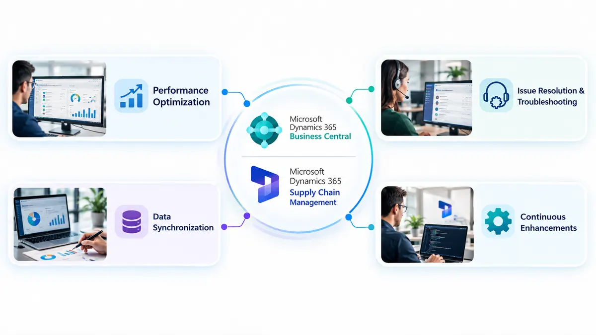 Managed support team working in a modern service office