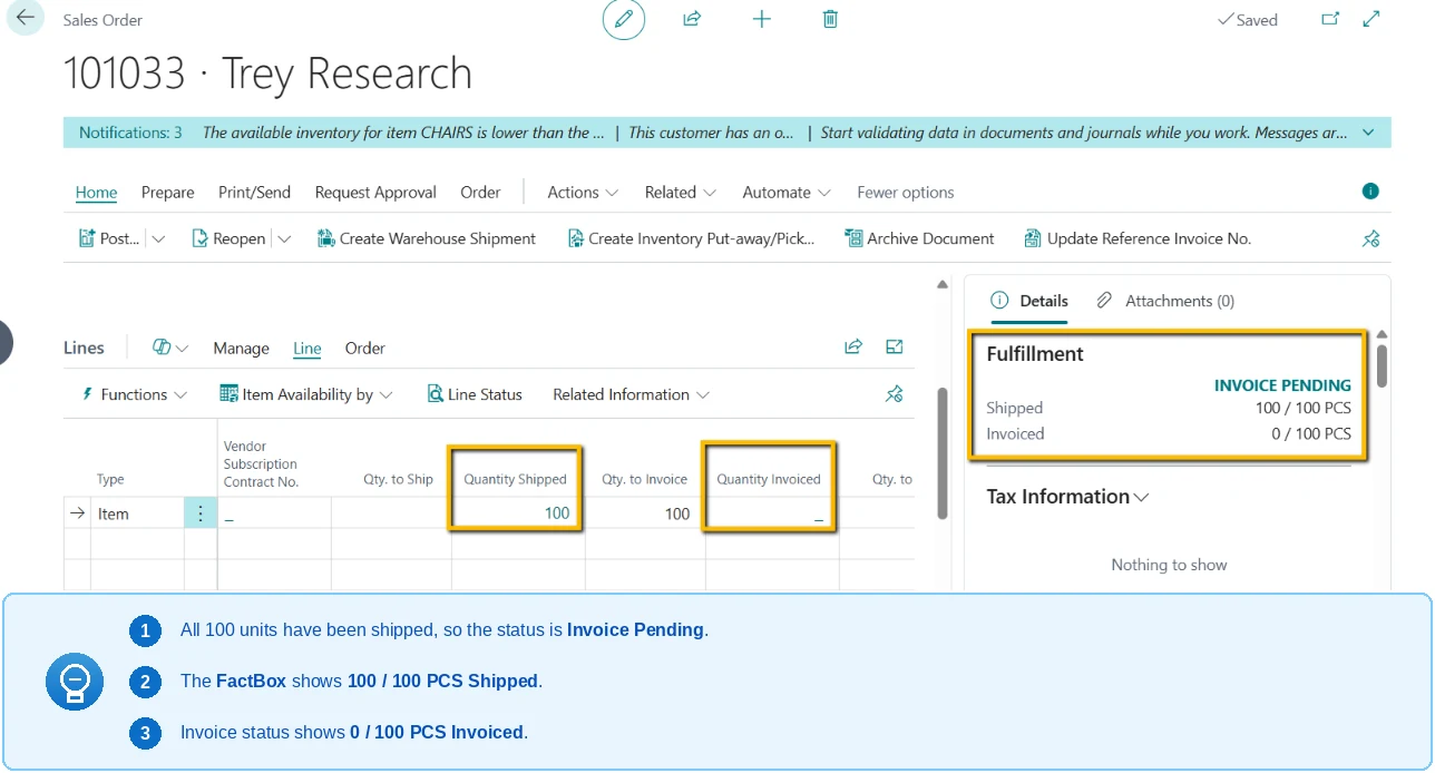 Sales Status Viewer in D365 Business Central — Invoice Pending
