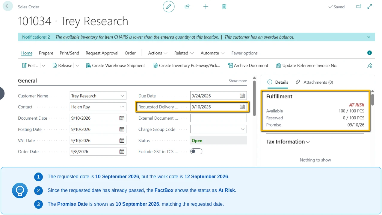 Sales Status Viewer in D365 Business Central — Delivery Risk