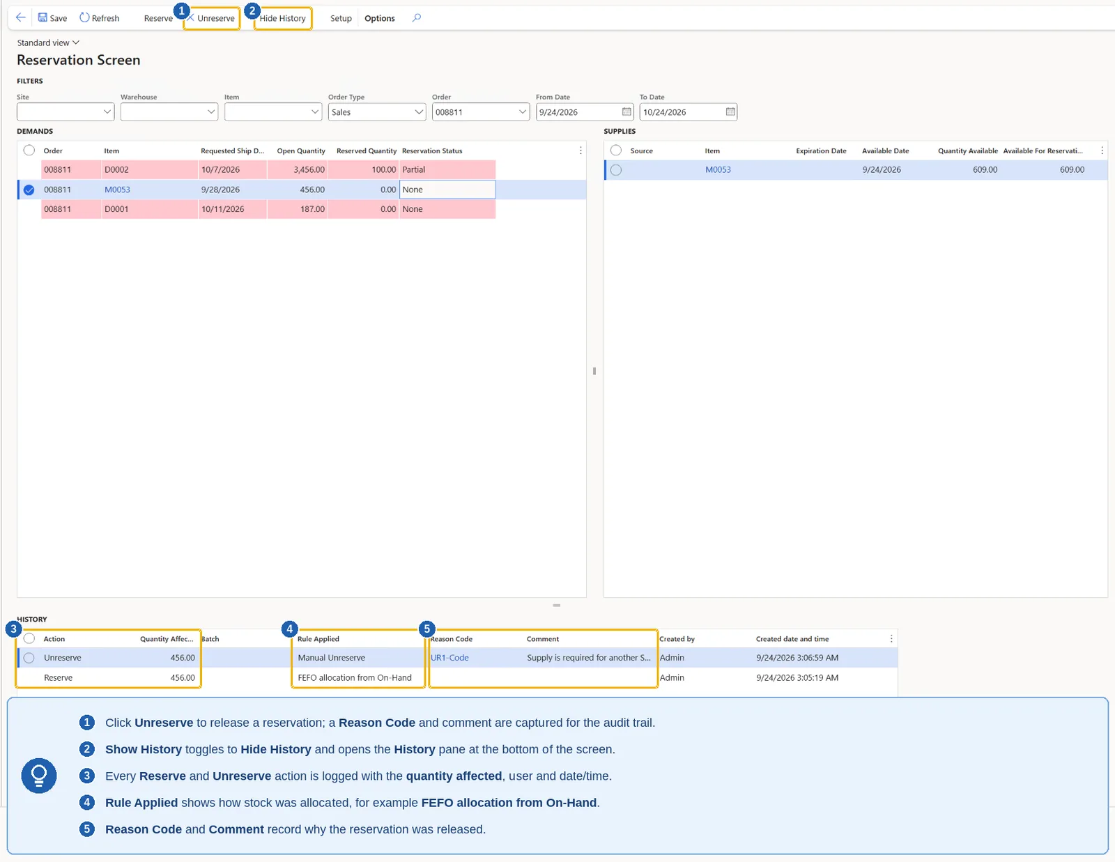 Smart Reservation in D365 Supply Chain Management — Release with a Reason, Logged